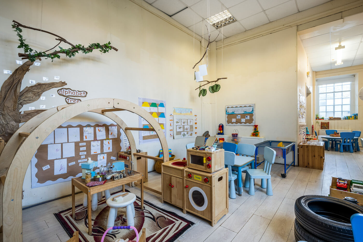 Alphabet and role-play areas in the Explorers room